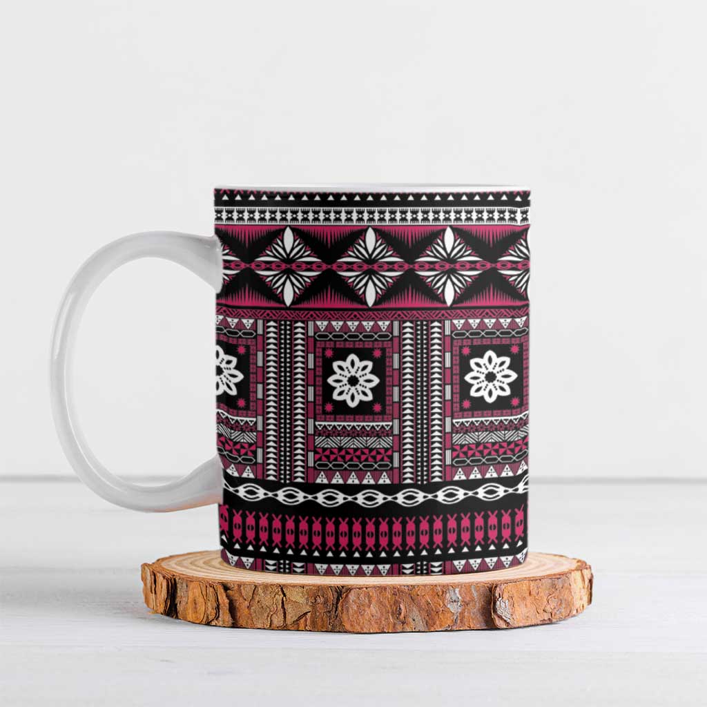 Fiji Masi Tapa Pattern Pink Ceramic Mug LT01 Pink - Polynesian Pride
