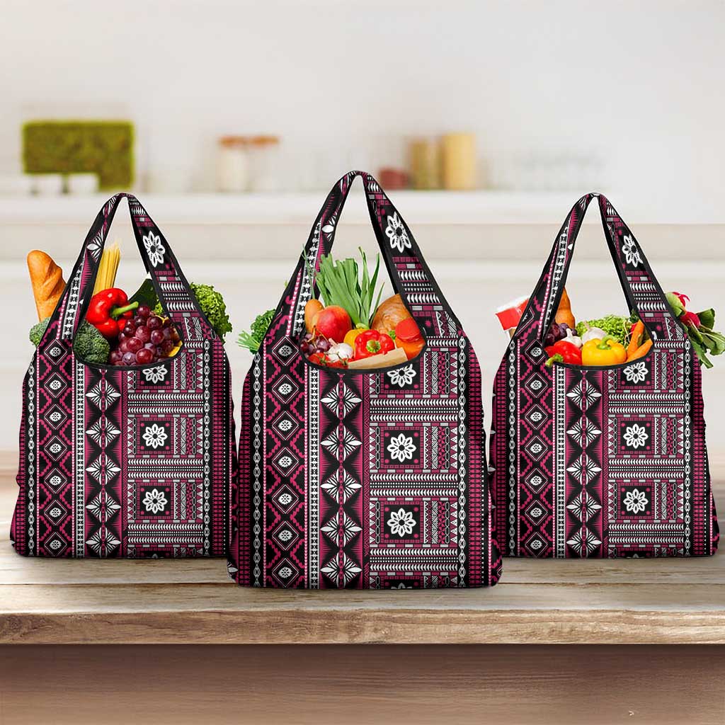 Fiji Masi Tapa Pattern Pink Grocery Bag LT01 3-pack One Size Pink - Polynesian Pride