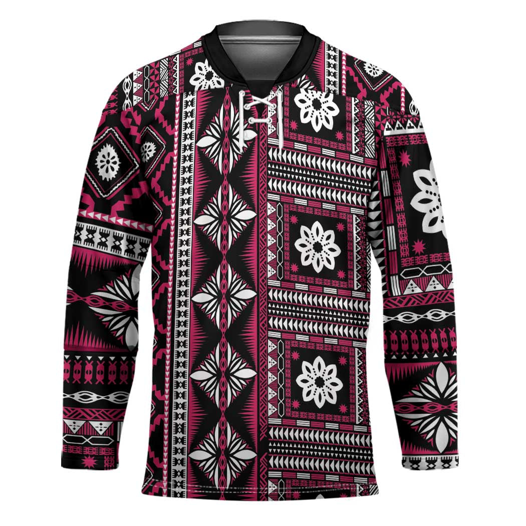 Fiji Masi Tapa Pattern Pink Hockey Jersey LT01 Unisex Pink - Polynesian Pride