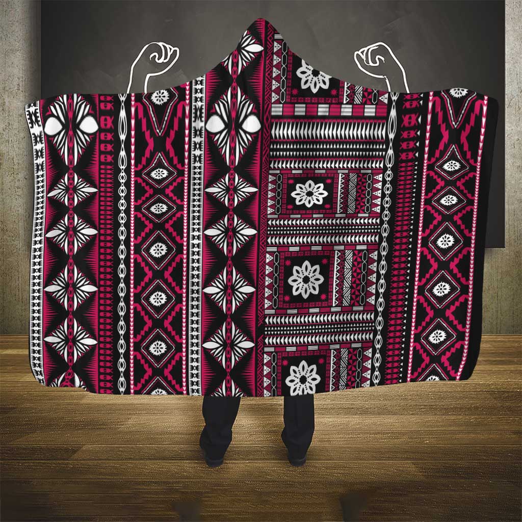 Fiji Masi Tapa Pattern Pink Hooded Blanket LT01 - Polynesian Pride