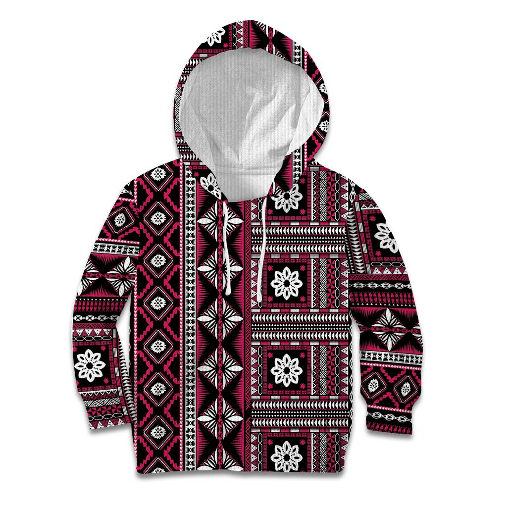 Fiji Masi Tapa Pattern Pink Kid Hoodie LT01 Hoodie Pink - Polynesian Pride
