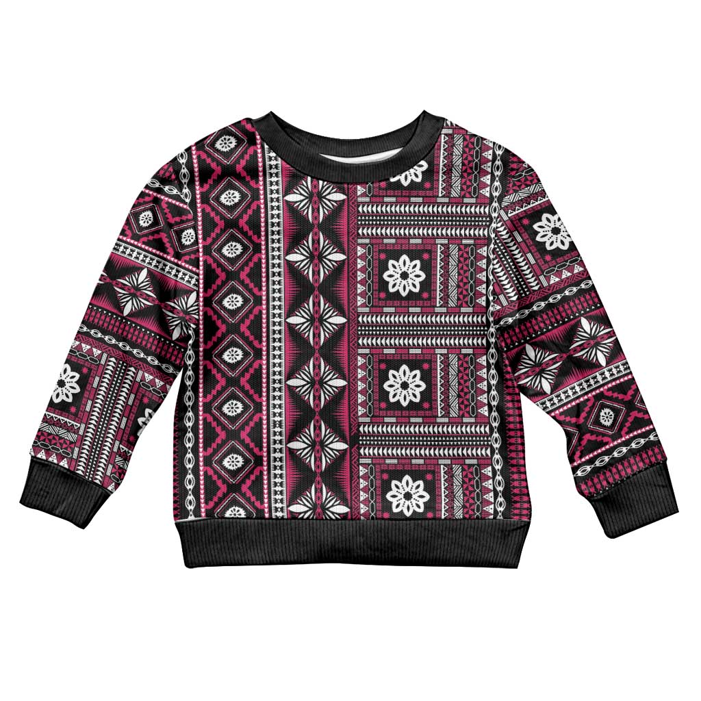 Fiji Masi Tapa Pattern Pink Kid Ugly Christmas Sweater LT01 Kid Pink - Polynesian Pride