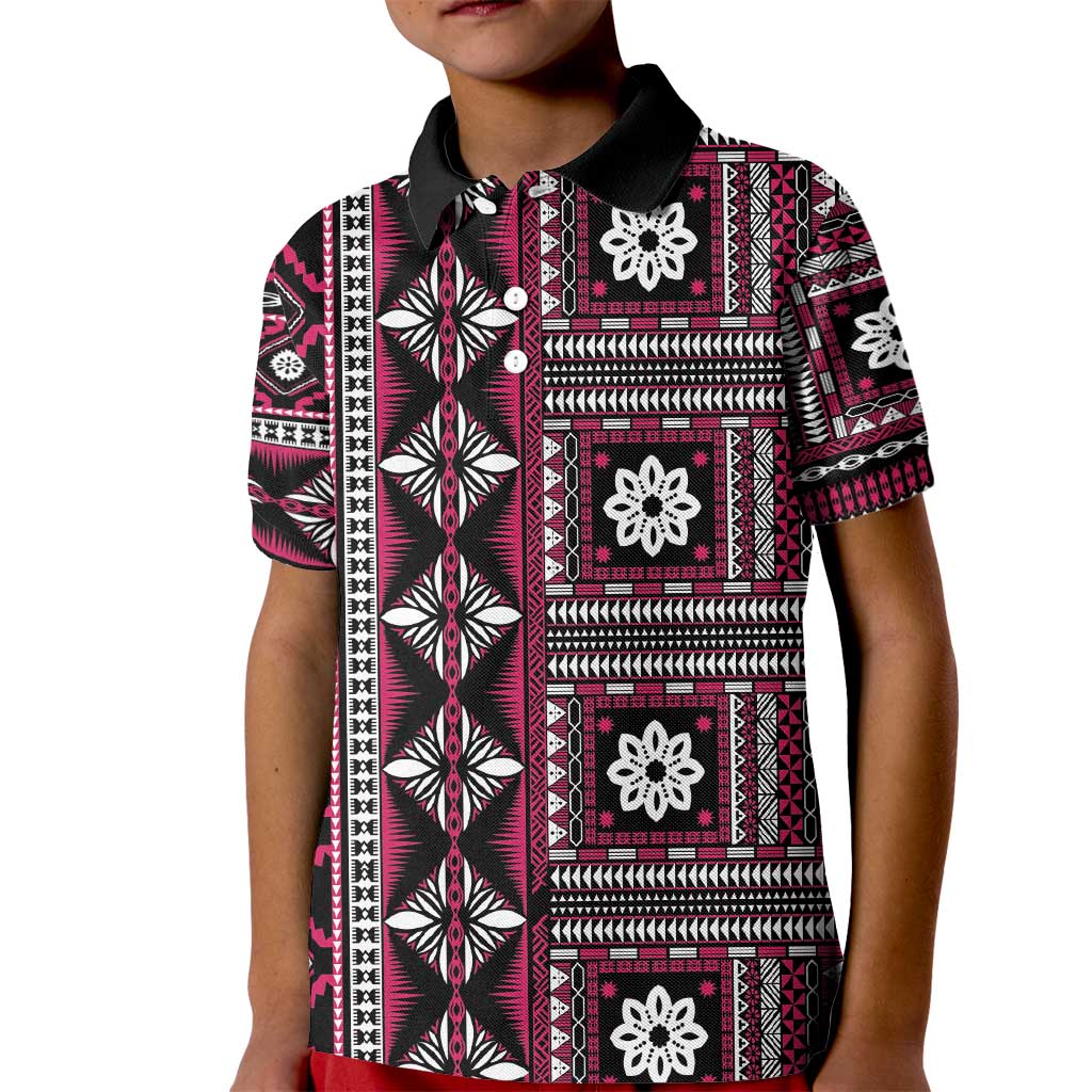 Fiji Masi Tapa Pattern Pink Kid Polo Shirt LT01 Kid Pink - Polynesian Pride