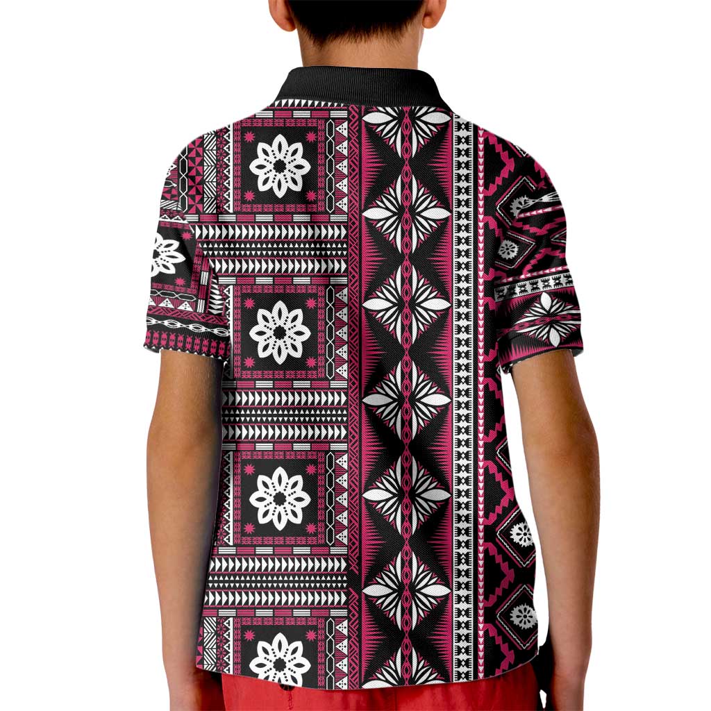 Fiji Masi Tapa Pattern Pink Kid Polo Shirt LT01 - Polynesian Pride