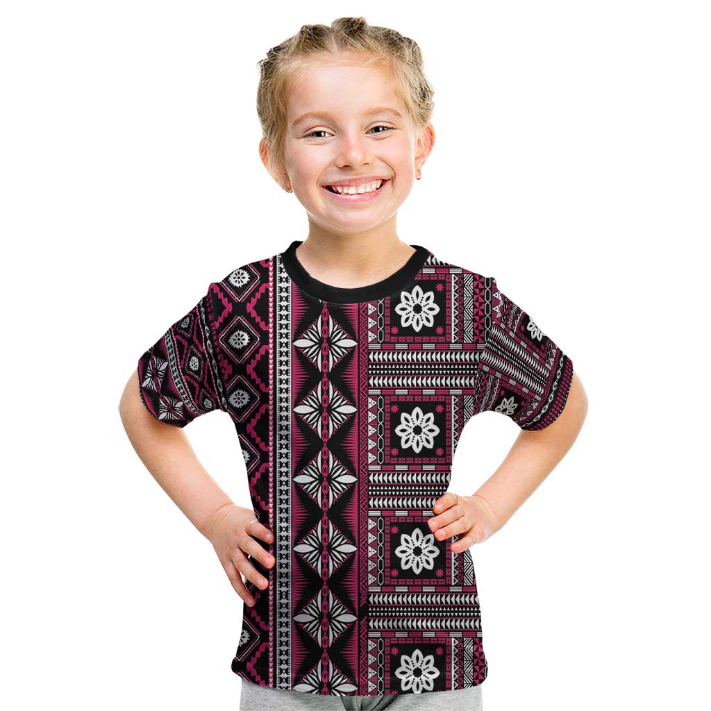 Fiji Masi Tapa Pattern Pink Kid T Shirt LT01 Pink - Polynesian Pride