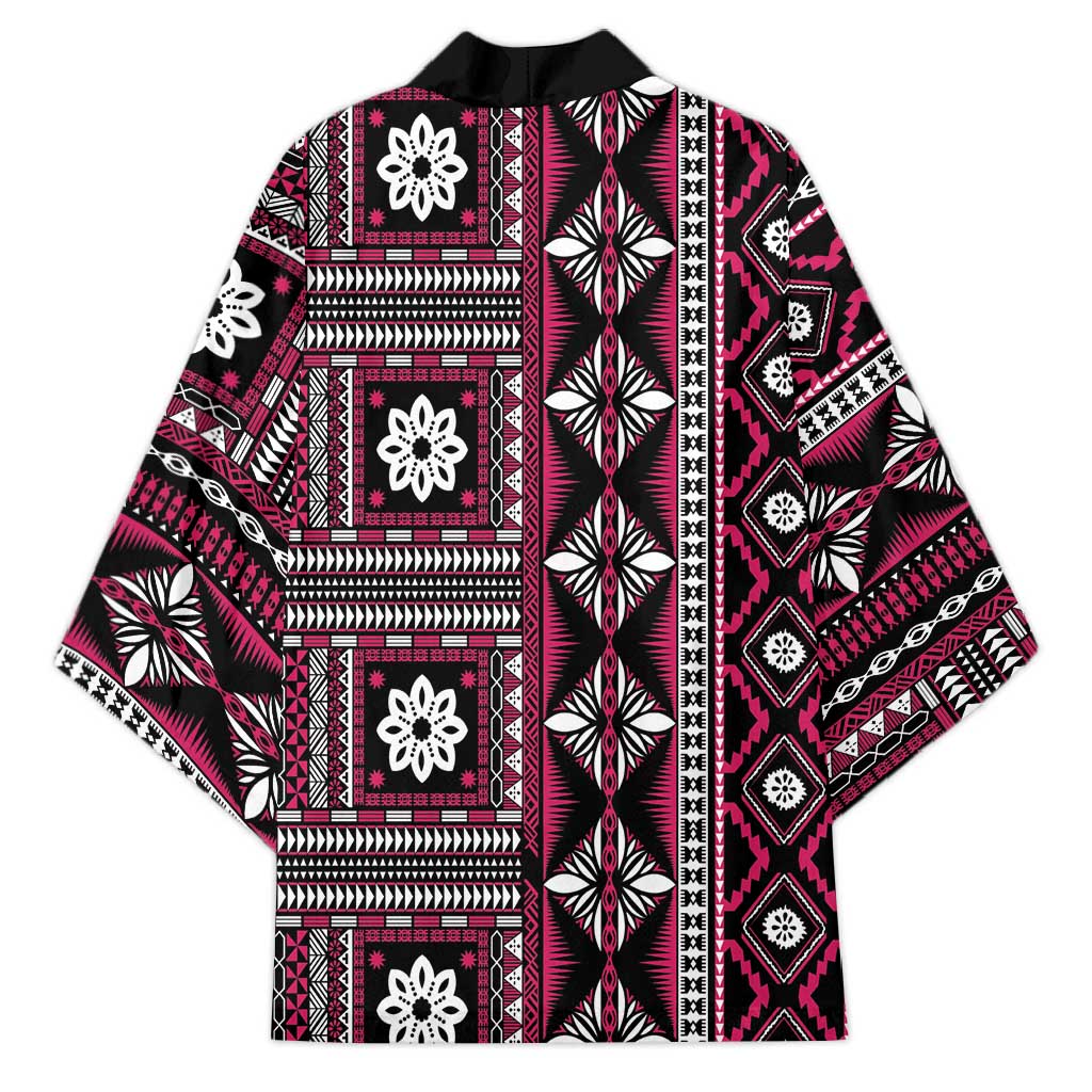 Fiji Masi Tapa Pattern Pink Kimono LT01 - Polynesian Pride