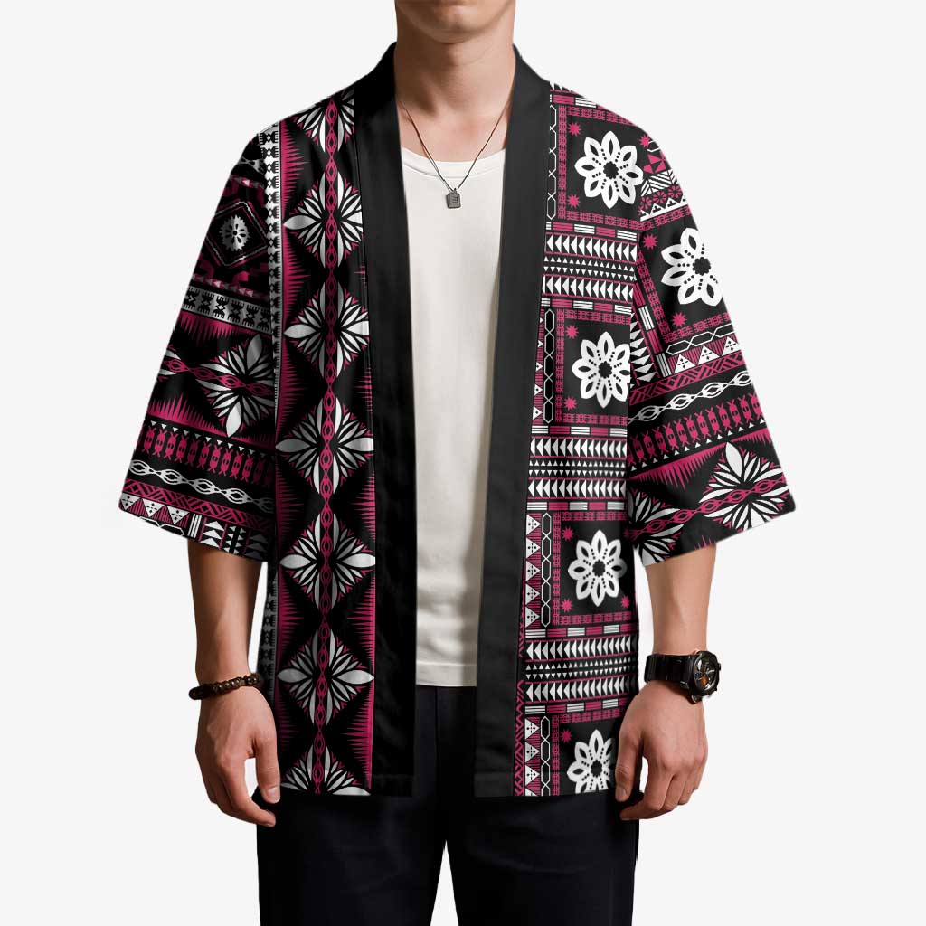 Fiji Masi Tapa Pattern Pink Kimono LT01 - Polynesian Pride