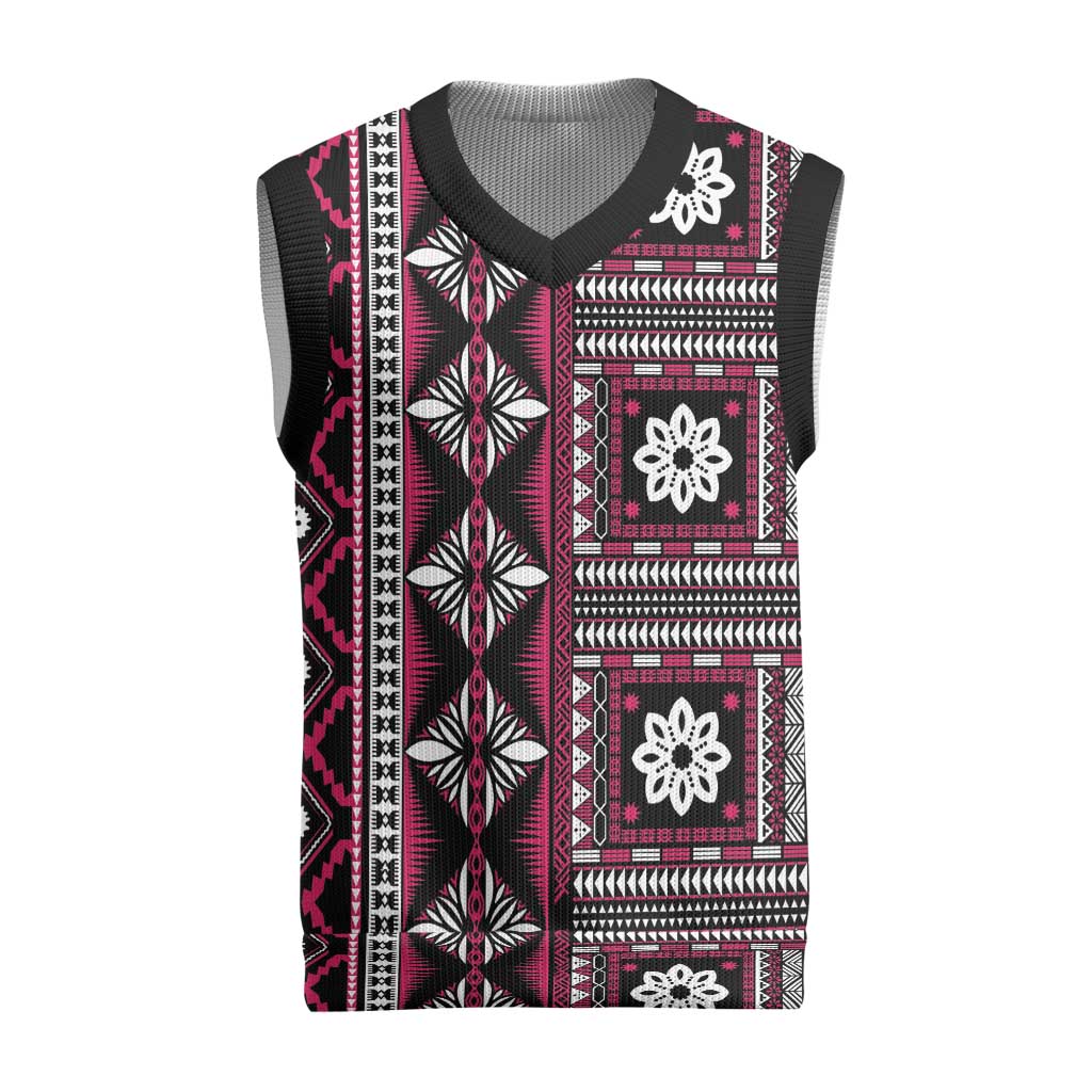 Fiji Masi Tapa Pattern Pink Christmas Knitted V-Neck Vest LT01 Pink - Polynesian Pride