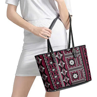 Fiji Masi Tapa Pattern Pink Leather Tote Bag LT01 - Polynesian Pride