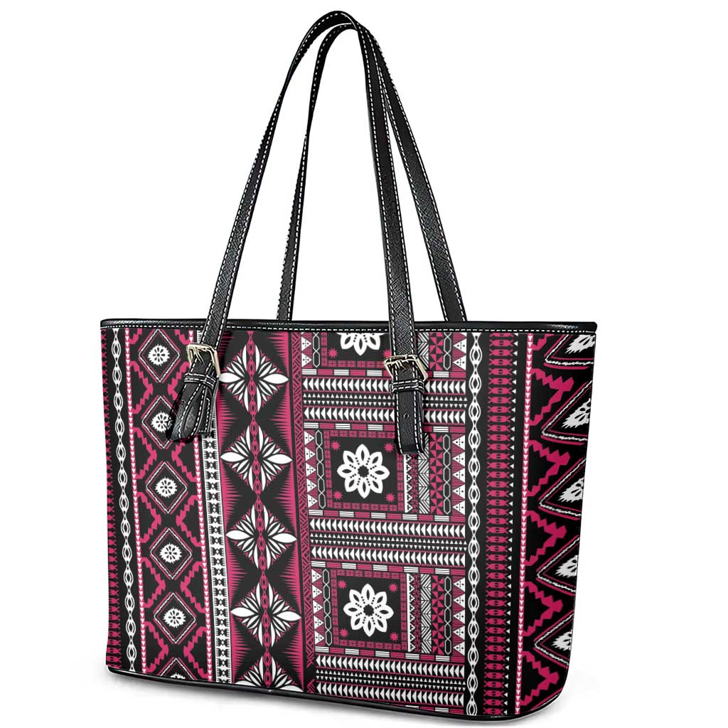 Fiji Masi Tapa Pattern Pink Leather Tote Bag LT01 - Polynesian Pride