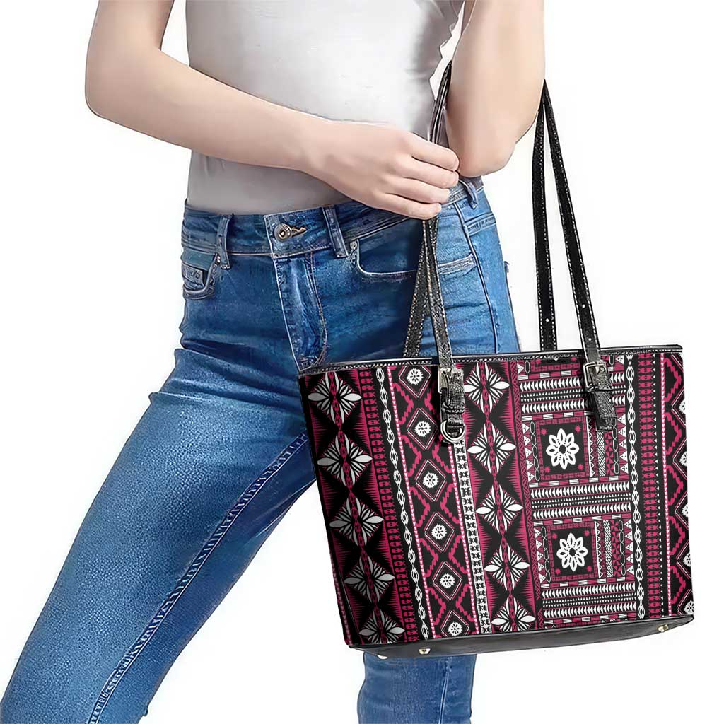 Fiji Masi Tapa Pattern Pink Leather Tote Bag LT01 - Polynesian Pride