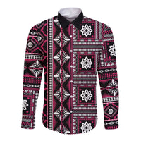 Fiji Masi Tapa Pattern Pink Long Sleeve Button Shirt LT01 Unisex Pink - Polynesian Pride