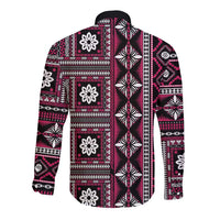 Fiji Masi Tapa Pattern Pink Long Sleeve Button Shirt LT01 - Polynesian Pride