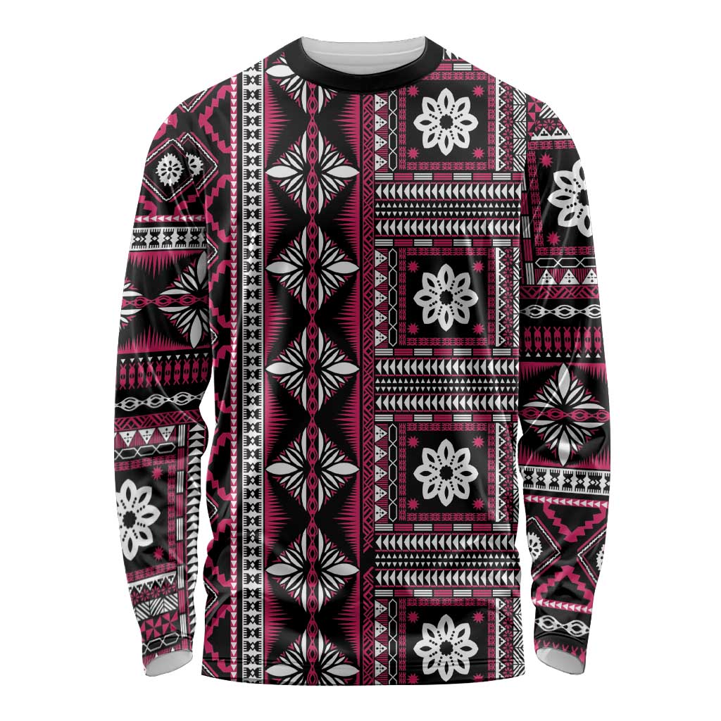 Fiji Masi Tapa Pattern Pink Long Sleeve Shirt LT01 Unisex Pink - Polynesian Pride