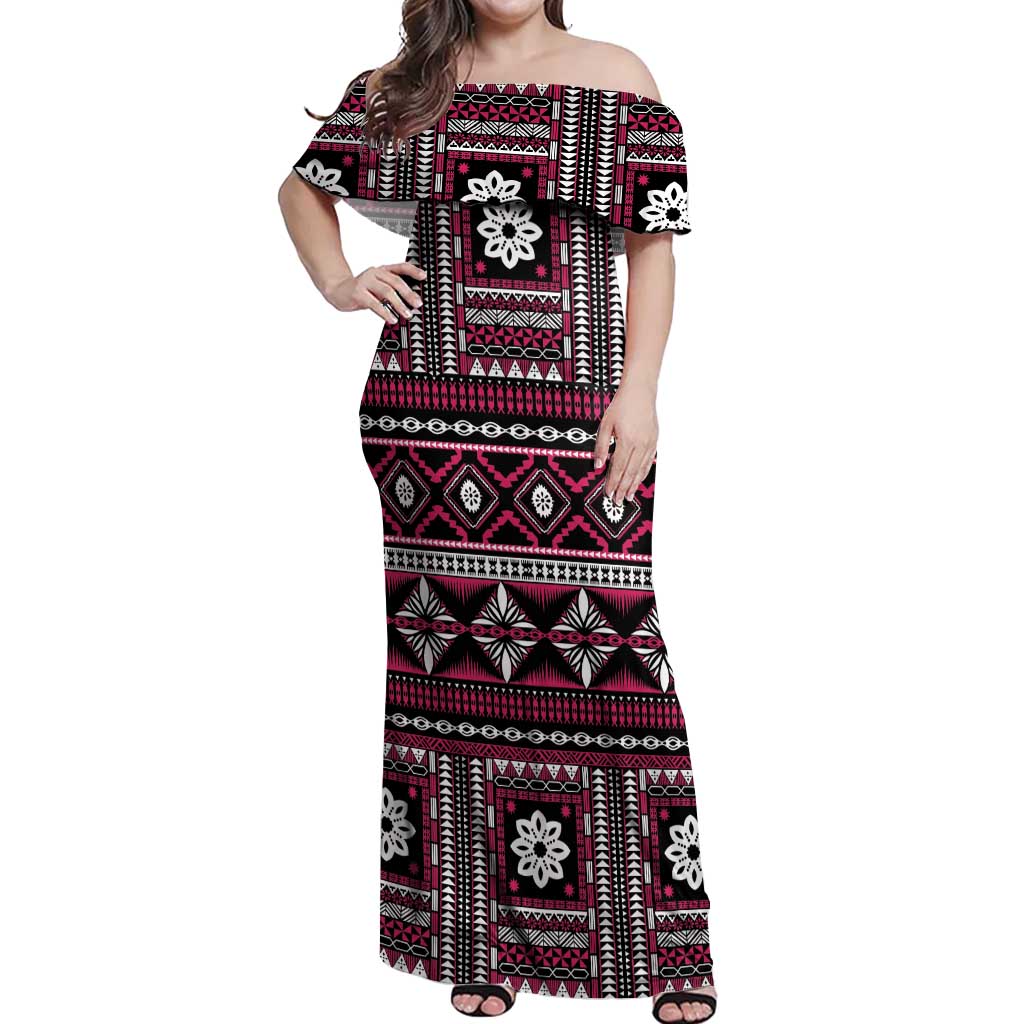Fiji Masi Tapa Pattern Pink Off Shoulder Maxi Dress LT01 Women Pink - Polynesian Pride