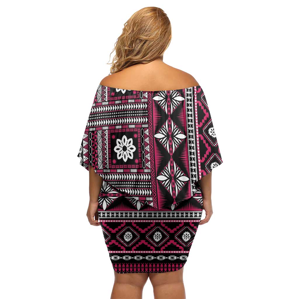 Fiji Masi Tapa Pattern Pink Off Shoulder Short Dress LT01 - Polynesian Pride