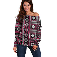 Fiji Masi Tapa Pattern Pink Off Shoulder Sweater LT01 Women Pink - Polynesian Pride