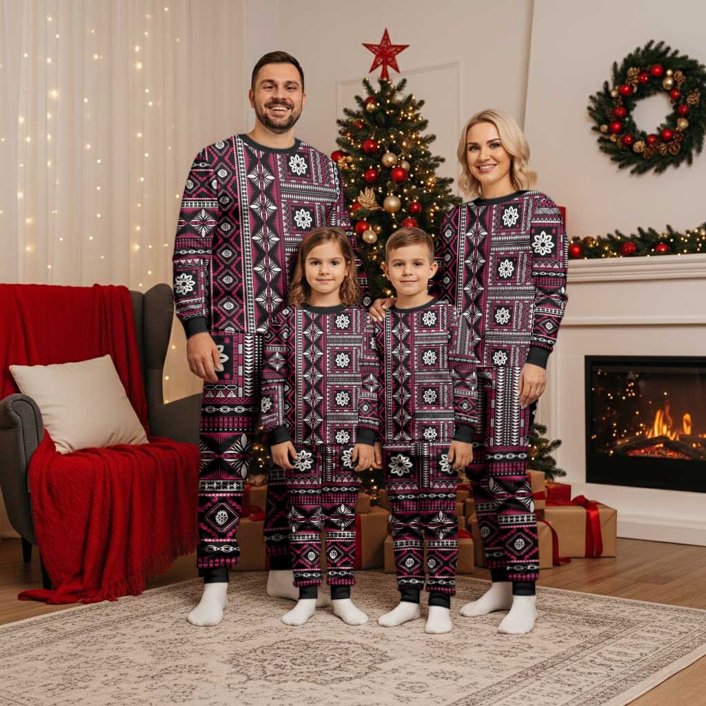 Fiji Masi Tapa Pattern Pink Christmas Pajama Set LT01 - Polynesian Pride