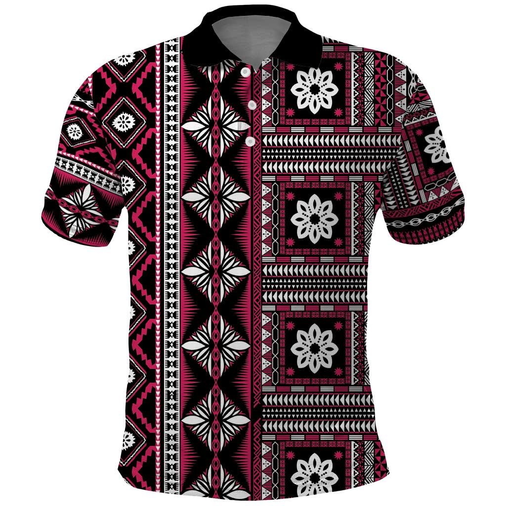 Fiji Masi Tapa Pattern Pink Polo Shirt LT01 Pink - Polynesian Pride