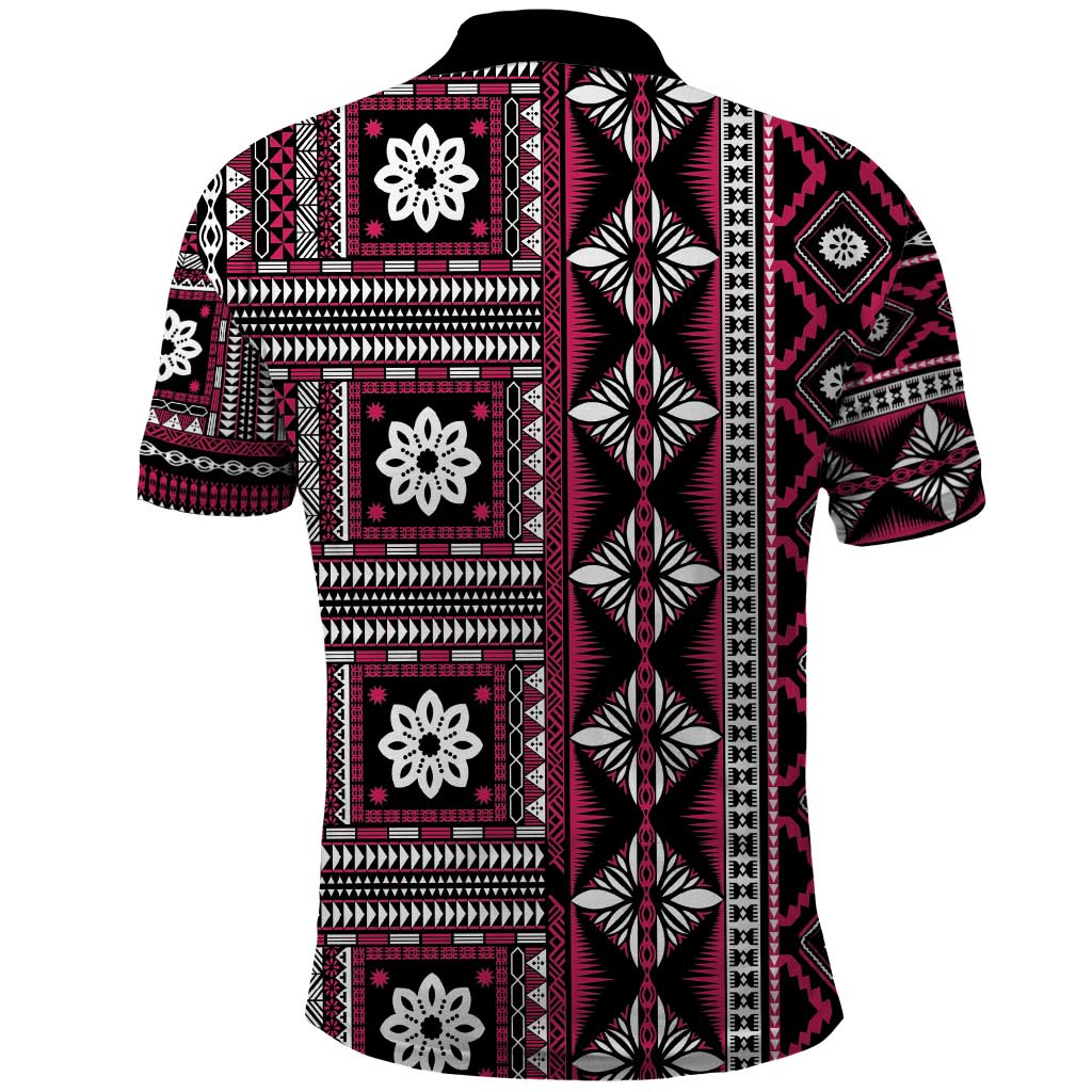 Fiji Masi Tapa Pattern Pink Polo Shirt LT01 - Polynesian Pride