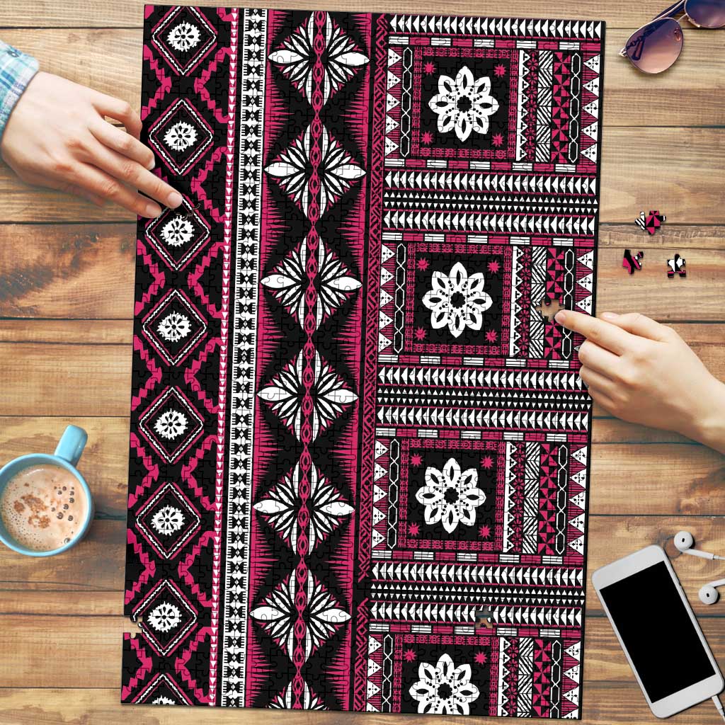 Fiji Masi Tapa Pattern Pink Puzzle LT01 Pink - Polynesian Pride