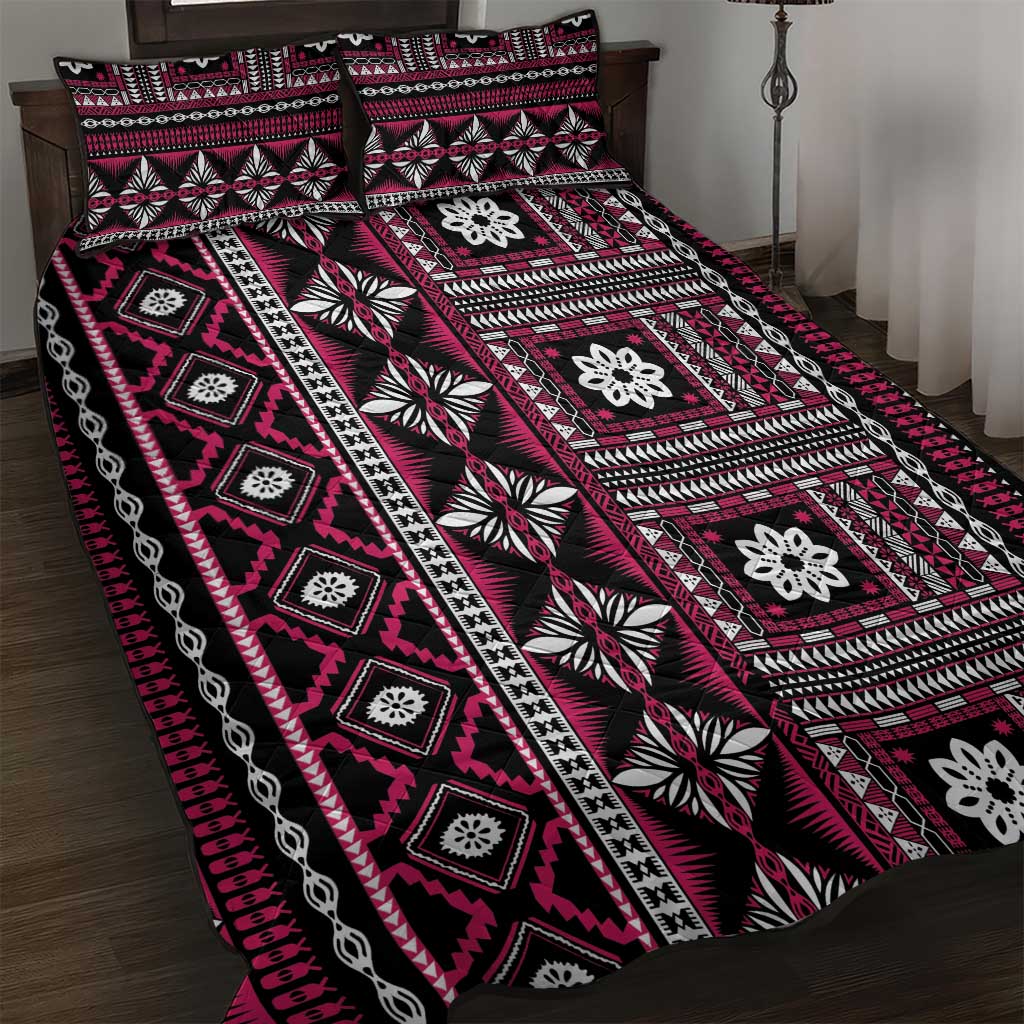 Fiji Masi Tapa Pattern Pink Quilt Bed Set LT01 Pink - Polynesian Pride