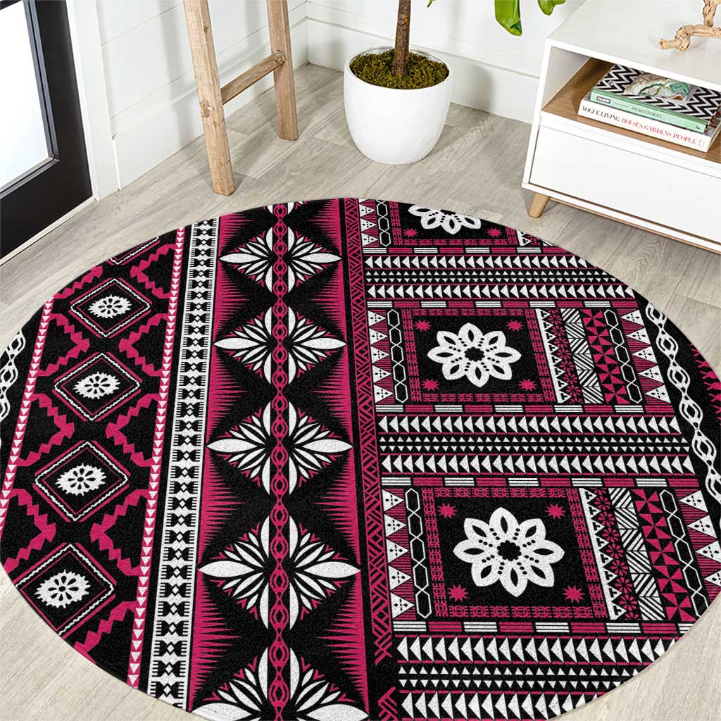 Fiji Masi Tapa Pattern Pink Round Carpet LT01 Pink - Polynesian Pride