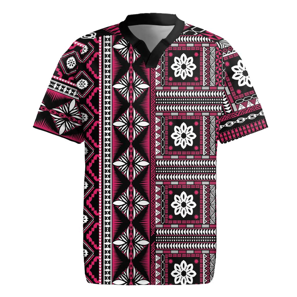 Fiji Masi Tapa Pattern Pink Rugby Jersey LT01 Pink - Polynesian Pride