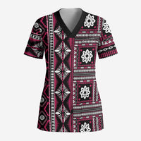 Fiji Masi Tapa Pattern Pink Scrub Top LT01 Adult Pink - Polynesian Pride