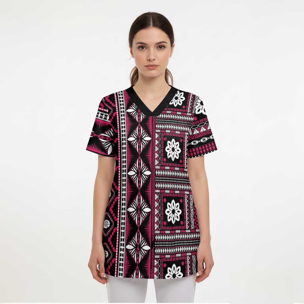 Fiji Masi Tapa Pattern Pink Scrub Top LT01 - Polynesian Pride