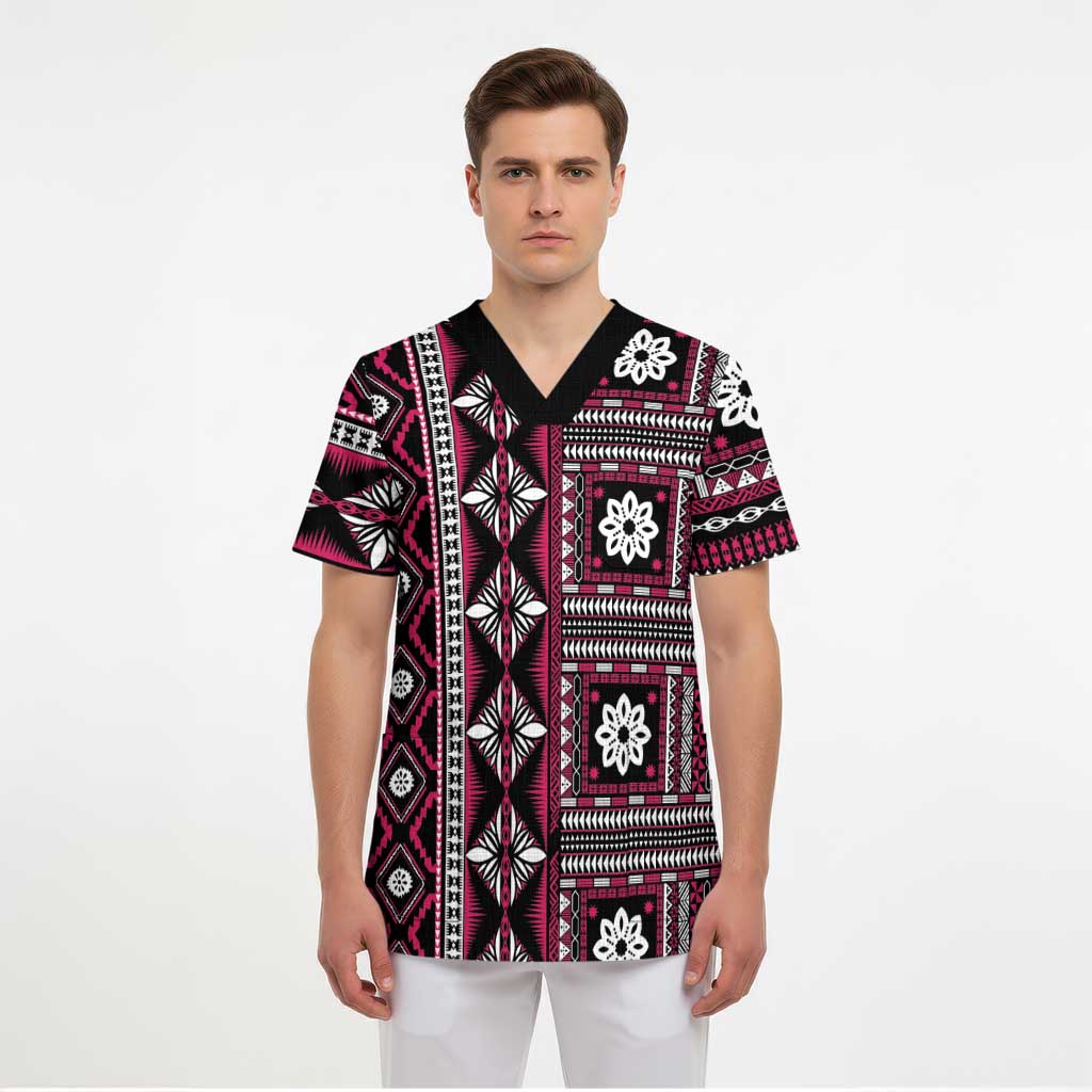 Fiji Masi Tapa Pattern Pink Scrub Top LT01 - Polynesian Pride