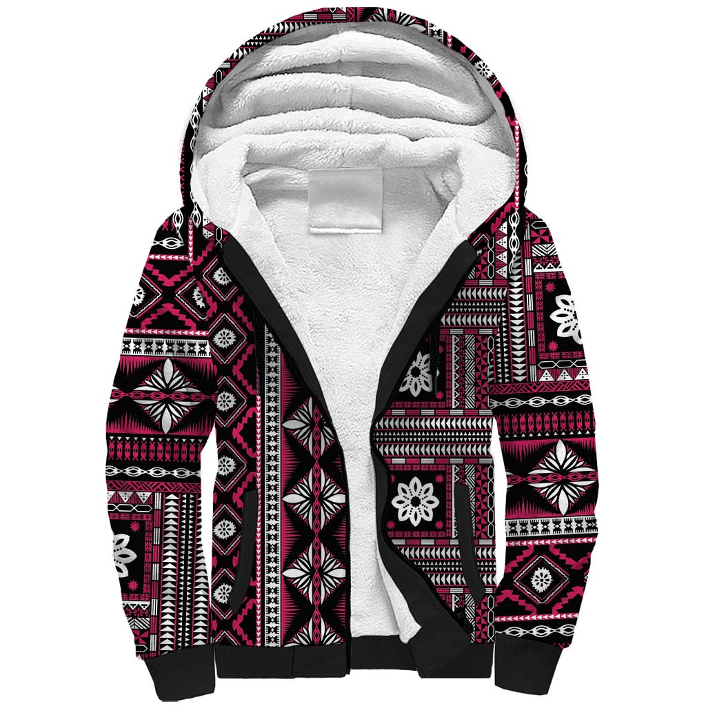 Fiji Masi Tapa Pattern Pink Sherpa Hoodie LT01 Unisex Pink - Polynesian Pride