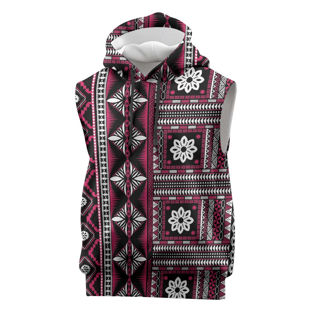 Fiji Masi Tapa Pattern Pink Sleeveless Hoodie LT01 Pink - Polynesian Pride