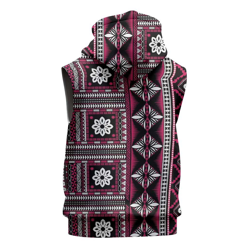 Fiji Masi Tapa Pattern Pink Sleeveless Hoodie LT01 - Polynesian Pride