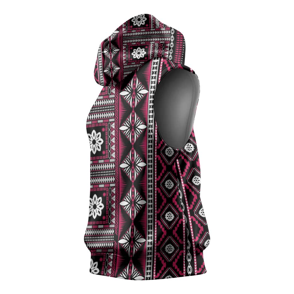 Fiji Masi Tapa Pattern Pink Sleeveless Hoodie LT01 - Polynesian Pride