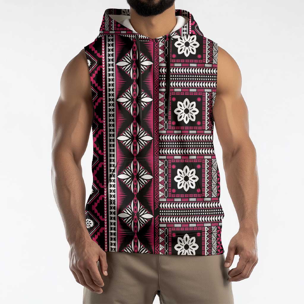 Fiji Masi Tapa Pattern Pink Sleeveless Hoodie LT01 - Polynesian Pride