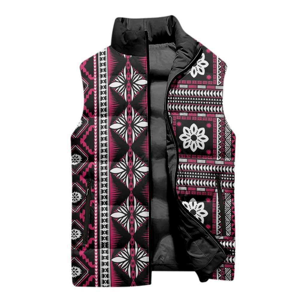 Fiji Masi Tapa Pattern Pink Sleeveless Puffer Jacket LT01 - Polynesian Pride