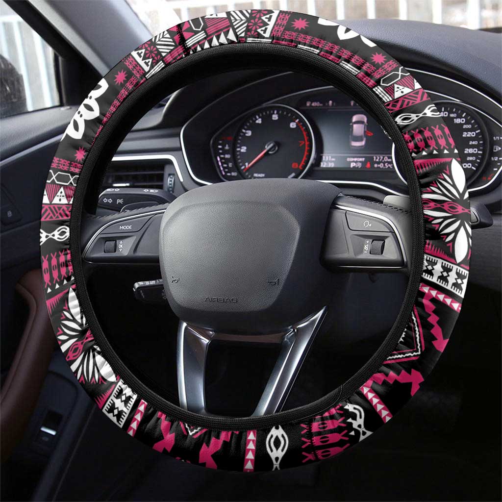 Fiji Masi Tapa Pattern Pink Steering Wheel Cover LT01 - Polynesian Pride