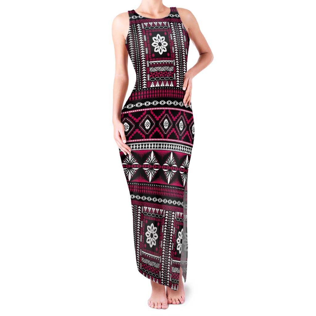 Fiji Masi Tapa Pattern Pink Tank Maxi Dress LT01 Women Pink - Polynesian Pride