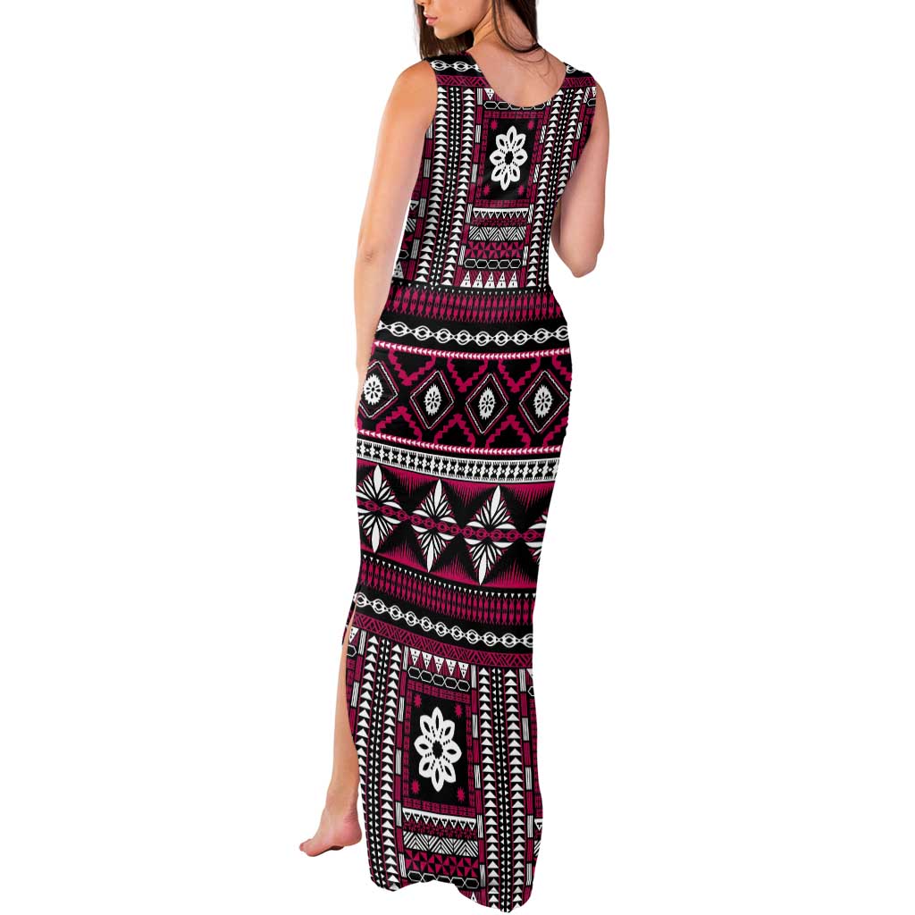 Fiji Masi Tapa Pattern Pink Tank Maxi Dress LT01 - Polynesian Pride