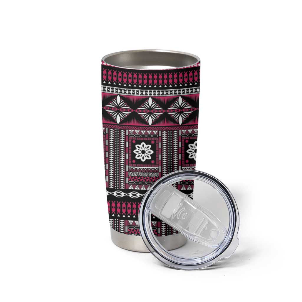 Fiji Masi Tapa Pattern Pink Tumbler Cup LT01 - Polynesian Pride