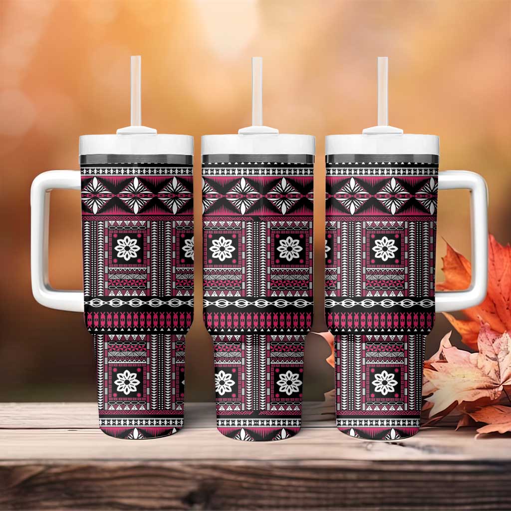 Fiji Masi Tapa Pattern Pink Tumbler With Handle LT01 - Polynesian Pride