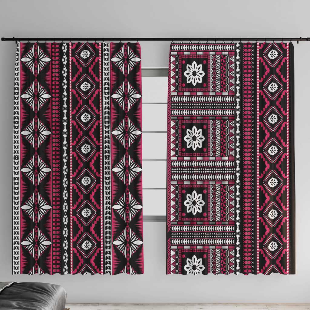 Fiji Masi Tapa Pattern Pink Window Curtain LT01 With Hooks Pink - Polynesian Pride