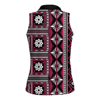 Fiji Masi Tapa Pattern Pink Women Sleeveless Polo Shirt LT01 - Polynesian Pride