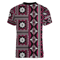 Fiji Masi Tapa Pattern Pink Women V-Neck T-Shirt LT01 - Polynesian Pride