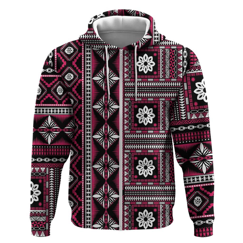 Fiji Masi Tapa Pattern Pink Zip Hoodie LT01 Zip Hoodie Pink - Polynesian Pride