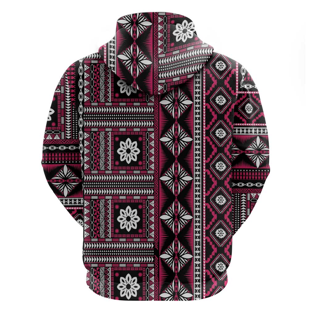 Fiji Masi Tapa Pattern Pink Zip Hoodie LT01 - Polynesian Pride