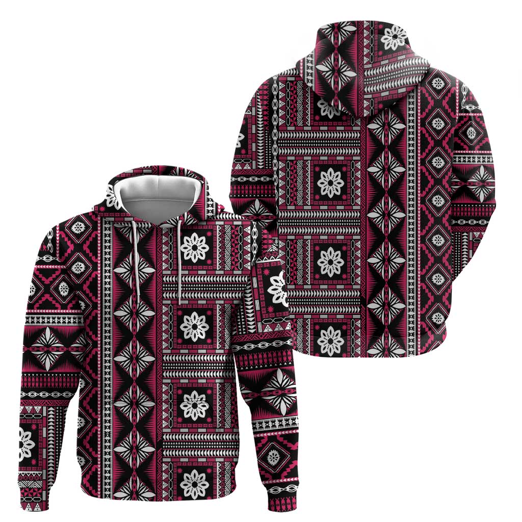 Fiji Masi Tapa Pattern Pink Zip Hoodie LT01 - Polynesian Pride