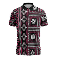 Fiji Masi Tapa Pattern Pink Zipper Polo Shirt LT01 Pink - Polynesian Pride