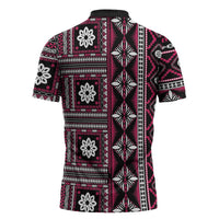 Fiji Masi Tapa Pattern Pink Zipper Polo Shirt LT01 - Polynesian Pride